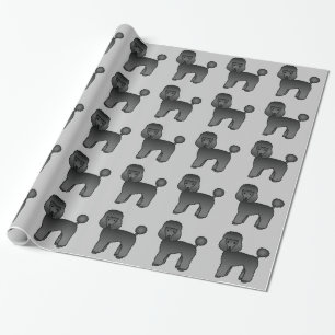 Zwarte Toy Poodle Hond Patroon Op Grijs Cadeaupapier