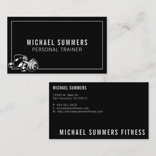 Zwarte trainer Gym Coach-gewicht Dumbbell Visitekaartje (Voorkant / Achterkant)