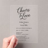 Zwarte transparante Cheers to Love Elegant Wedding Acryl Uitnodigingen (Insitu (Draagbaar))
