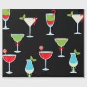 Zwarte trendy cocktailparty Kerstmis Cadeaupapier (Vlak)
