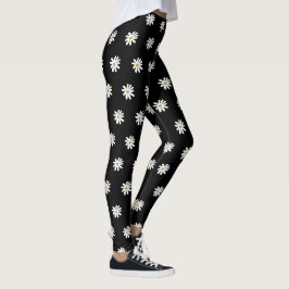 Zwarte trendy legging met uniek bloemenmotief
