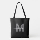 Zwarte Trendy Moderne Script Naam Monogram Tote Bag (Achterkant)