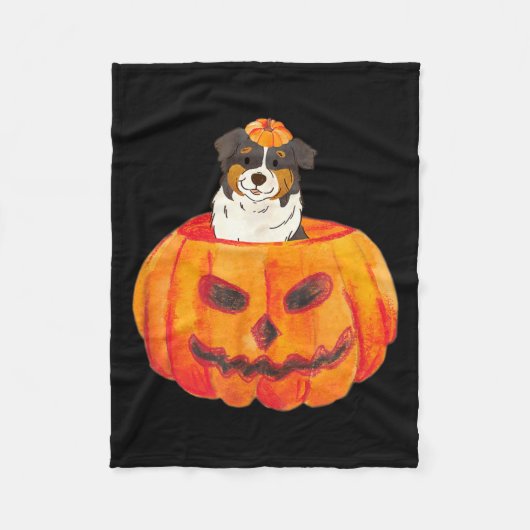Zwarte Tri Kleur Aussie Hond Fijne Halloween Pompo Fleece Deken (Voorkant)