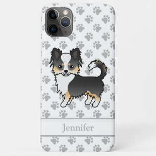 Zwarte Tri Lange Jas Chihuahua Cartoon Hond & Naam Case-Mate iPhone Case