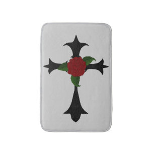 Zwarte Tribal Cross Bath Mat
