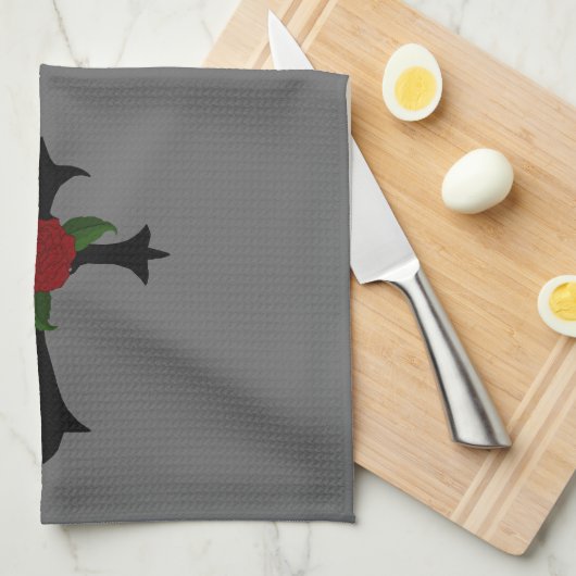 Zwarte Tribal Cross Keuken Handdoek (Quarter Fold)