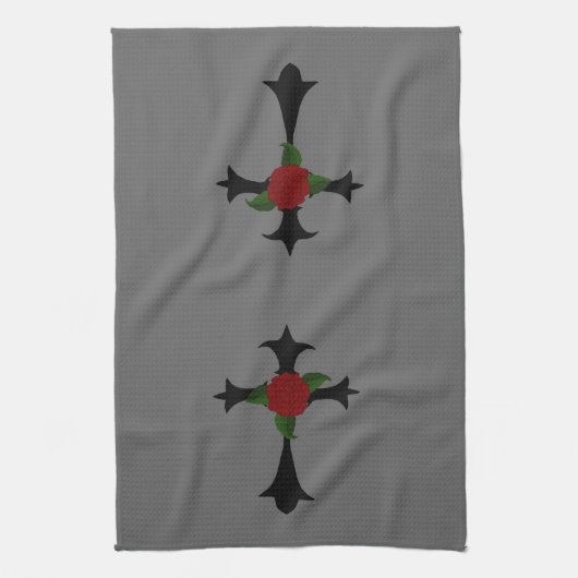 Zwarte Tribal Cross Keuken Handdoek (Verticaal)