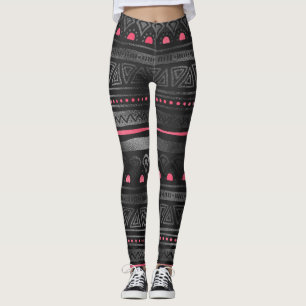 Zwarte tribale afdrukken met roze accenten leggings