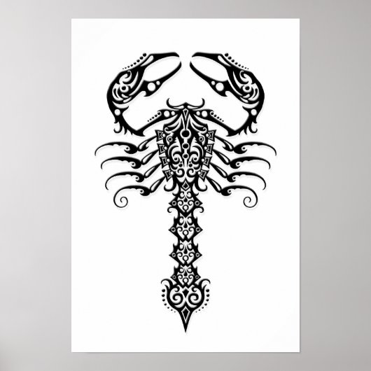 Zwarte tribale Scorpion in wit Poster (Voorkant)