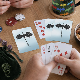 Zwarte Tribale Vlucht Draak Fantasie Blauwe Lucht Pokerkaarten