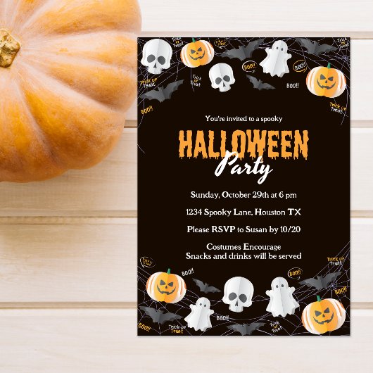 Zwarte Trick or treat Halloween Kostuumfeest Kaart