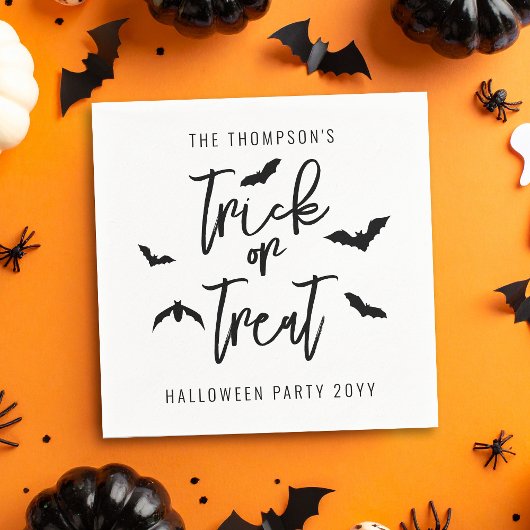 Zwarte Trick or treat script met vleermuizen Hallo Servet