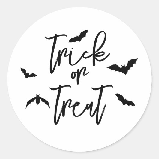 Zwarte Trick or treat tekst met vleermuizen Hallow Ronde Sticker (Voorkant)