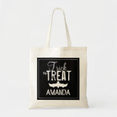 Zwarte trick or treat typografie Bat Tote Bag (Voorkant)
