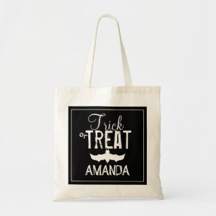 Zwarte trick or treat typografie Bat Tote Bag