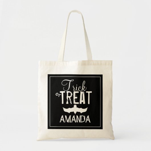 Zwarte trick or treat typografie Bat Tote Bag (Voorkant)