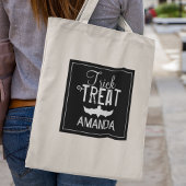 Zwarte trick or treat typografie Bat Tote Bag