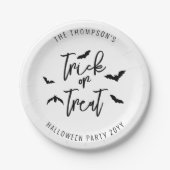 Zwarte Trick or treat typografie en vleermuizen Ha Papieren Bordje (Voorkant)