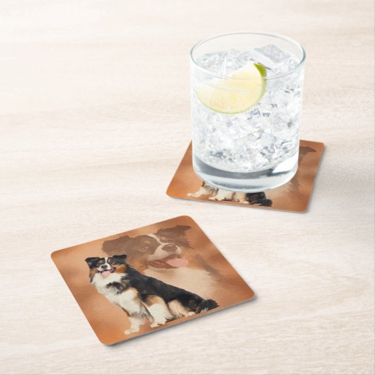 Zwarte tricolor Australian Shepherd - Aussie Kartonnen Onderzetters (Insitu)