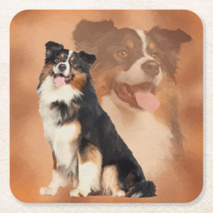 Zwarte tricolor Australian Shepherd - Aussie Kartonnen Onderzetters