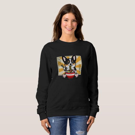 Zwarte Tricolor Corgi Pullover (Voorkant volledig)