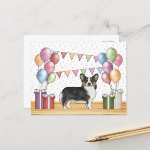 Zwarte Tricolor Pembroke Corgi Dog Pastel Verjaard Briefkaart