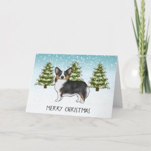 Zwarte Tricolor Pembroke Corgi Hond Winter Kerstmi Kaart
