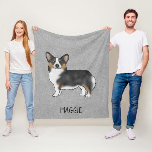 Zwarte Tricolor Pembroke Welsh Corgi Dog Grey Fleece Deken
