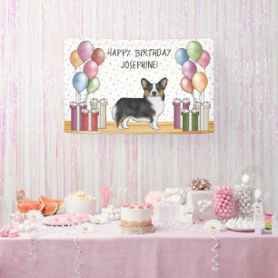 Zwarte Tricolor Pembroke Welsh Corgi Happy Birthda Spandoek