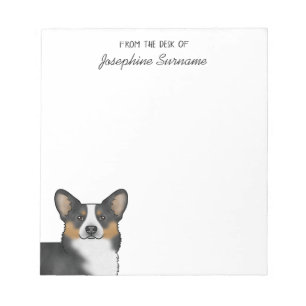 Zwarte Tricolor Pembroke Welsh Corgi Hoofd en teks Notitieblok