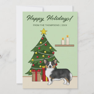 Zwarte Tricolor Pembroke Welsh Corgi Kerstboom Feestdagenkaart