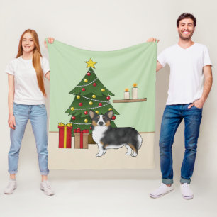Zwarte Tricolor Pembroke Welsh Corgi Kerstboom Fleece Deken