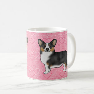 Zwarte Tricolor Pembroke Welsh Corgi Pink Hearts Koffiemok