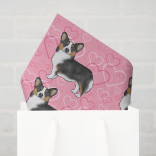 Zwarte Tricolor Pembroke Welsh Corgi Pink Hearts Tissuepapier