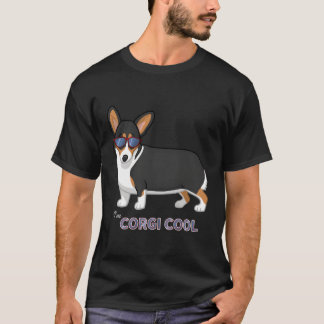 Zwarte Tricolor Staartloze Pembroke Corgi Cool Sun T-shirt