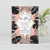 Zwarte tropische bladeren en koraalrif gouden brui kaart (Staand voorkant)