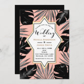 Zwarte tropische bladeren en koraalrif gouden brui kaart (Voorkant / Achterkant)