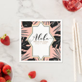 Zwarte tropische bladeren en koraalrif gouden brui servet (Insitu)