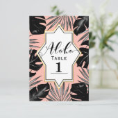 Zwarte tropische bladeren & Koraalgoud tafelnummer (Staand voorkant)