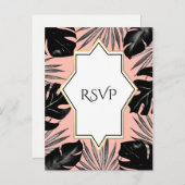 Zwarte tropische bladeren & koraalpeach Gold RSVP Uitnodiging Briefkaart (Voorkant / Achterkant)