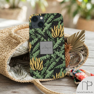 Zwarte Tropische Gele Banaanblad iPhone 13 Hoes