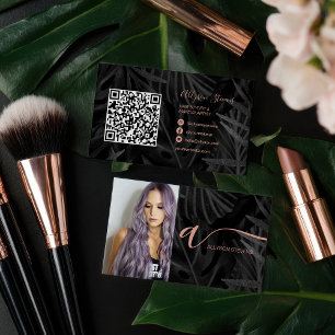 Zwarte Tropische haar make-up foto initiële qr-cod Visitekaartje