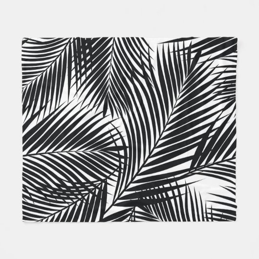 Zwarte tropische palmbladeren, witte achtergrond fleece deken (Voorkant (Horizontaal))
