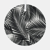 Zwarte tropische palmbladeren, witte achtergrond glas ornament (Achterkant)