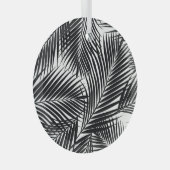 Zwarte tropische palmbladeren, witte achtergrond glas ornament (Voorkant Rechts)