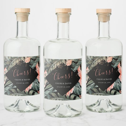 Zwarte Tropische palmbruiloft Liquor Fles Label Likeurfles Etiket (Flessen)