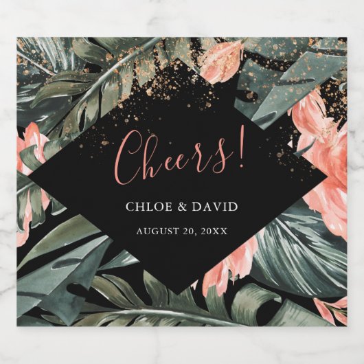 Zwarte Tropische palmbruiloft Liquor Fles Label Likeurfles Etiket (Enkel label)