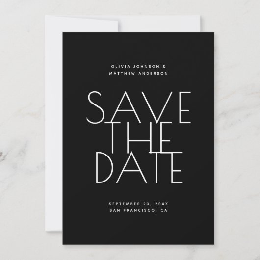 Zwarte Trouw | Schoon typografie foto & QR-code Save The Date (Voorkant)