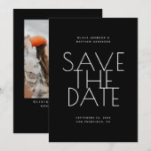 Zwarte Trouw | Schoon typografie foto & QR-code Save The Date (Voorkant / Achterkant)