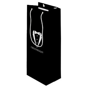 Zwarte Trouw Tuxedo Pak en Strik voor Bruidsjonker Wijn Cadeautas